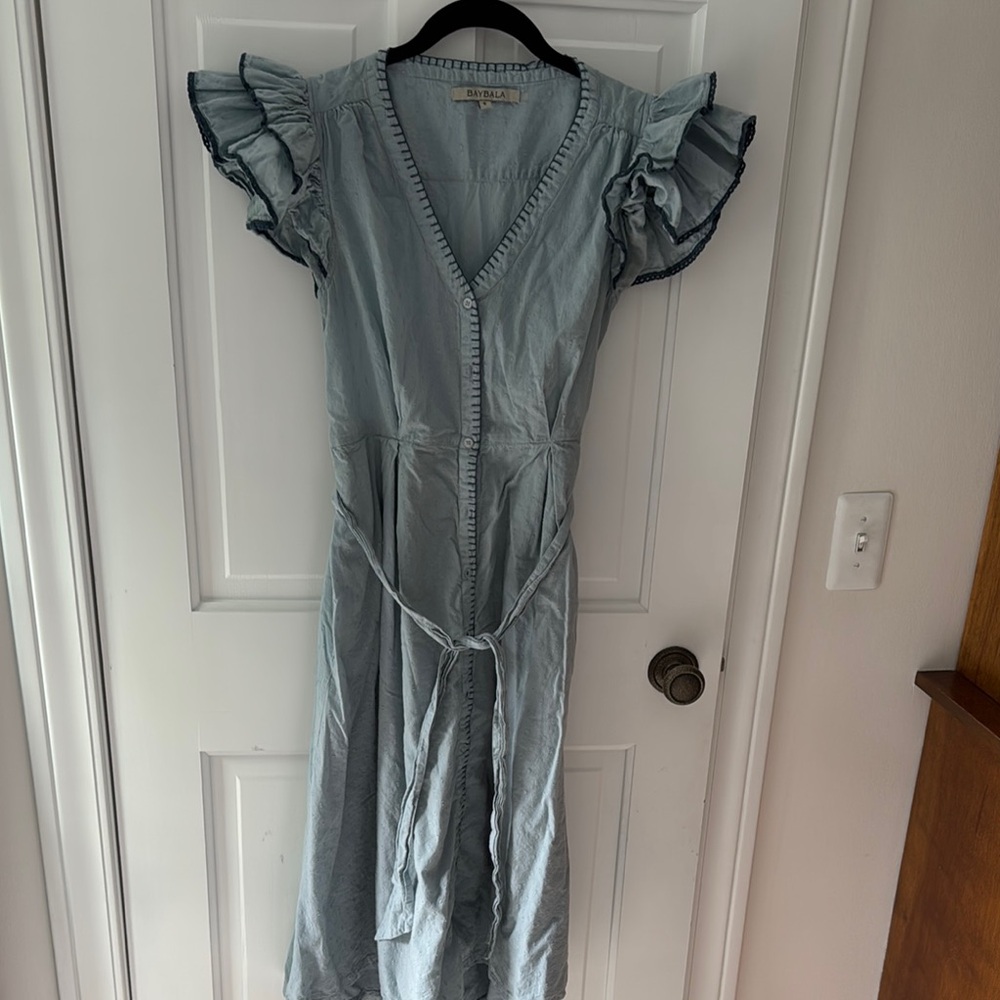 Gray Ruffled Tie Front Midi Sundress